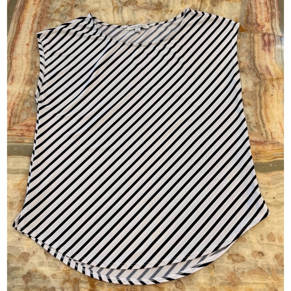 Green Envelope Womens Blouse Black White Diagonal  Striped Sleeveless Stretchy L